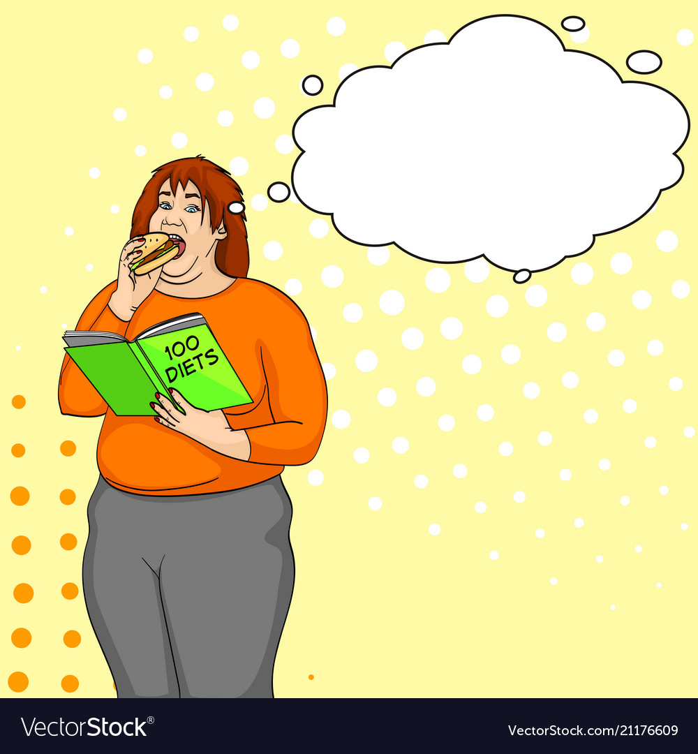 Fat girl eat burger and reads book about how vector image Fat girl eat burger and reads book about how