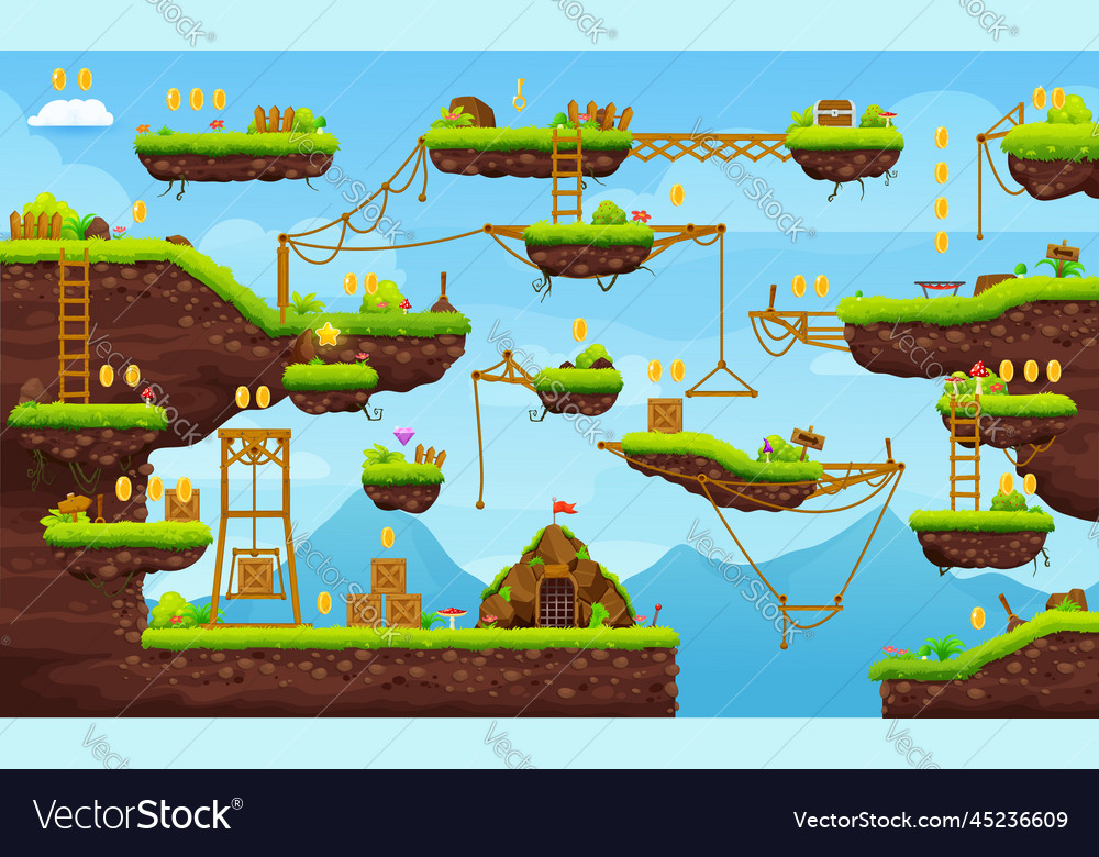 2d arcade game night jumping level map interface Vector Image