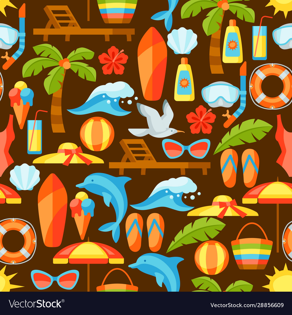 Seamless pattern with summer and beach objects vector image Seamless pattern with summer and beach objects