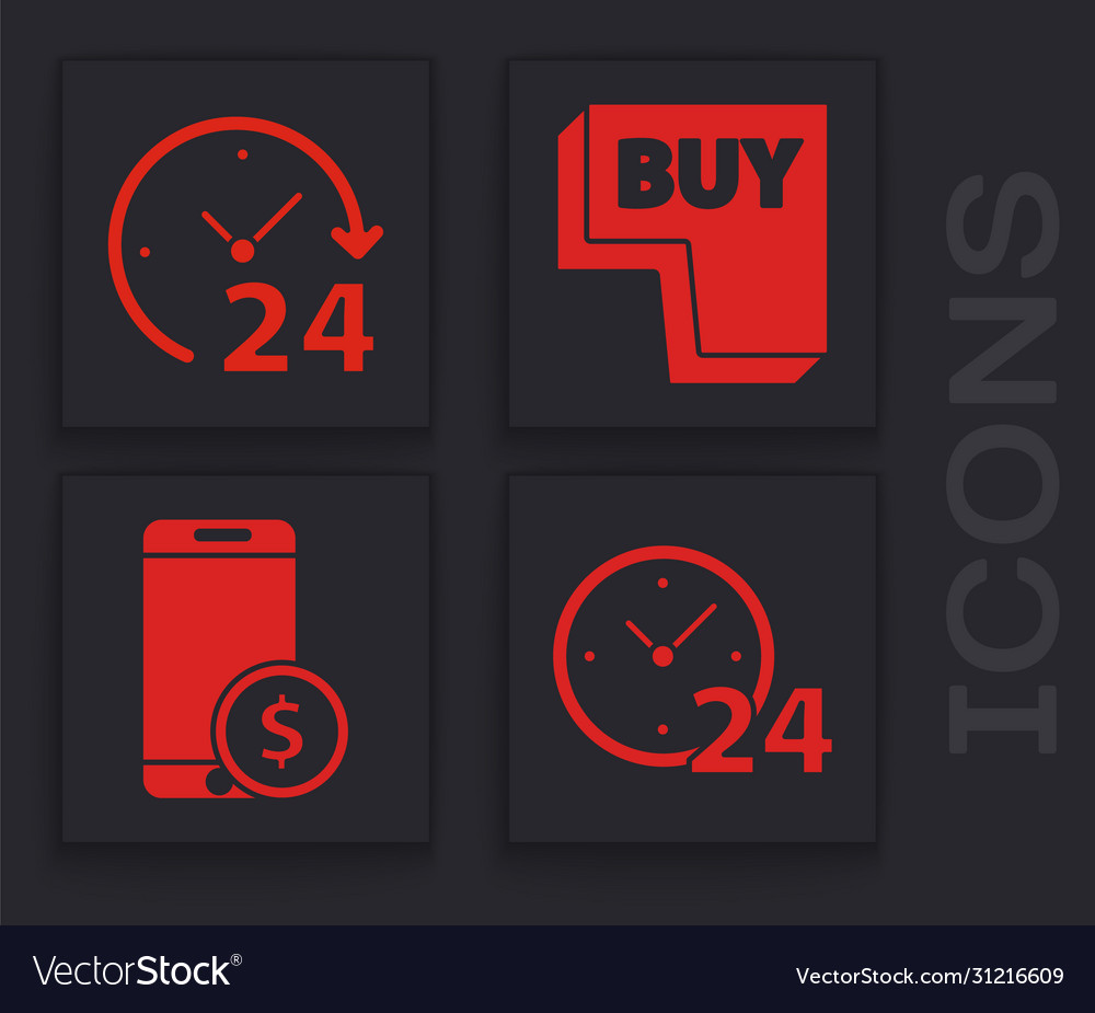 Set clock 24 hours buy button Vector Image Set clock 24 hours buy button
