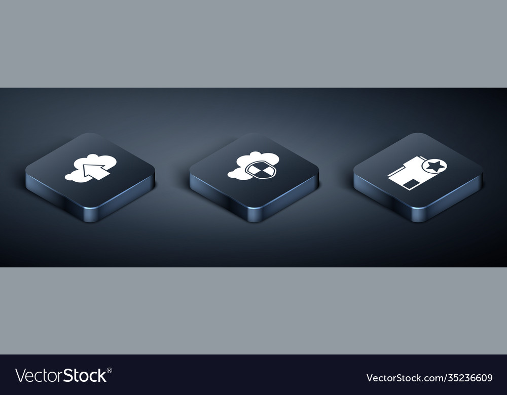 Set isometric cloud upload document folder vector image Set isometric cloud upload document folder