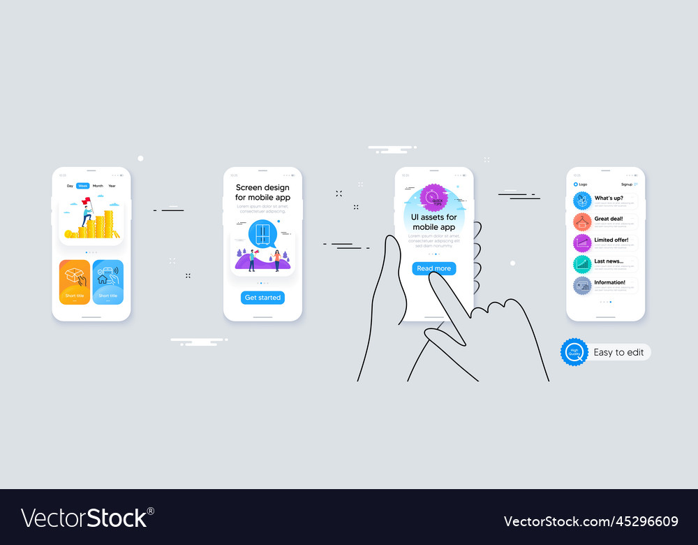 Set of chart hold box and clean towel line icons vector image Set of chart hold box and clean towel line icons