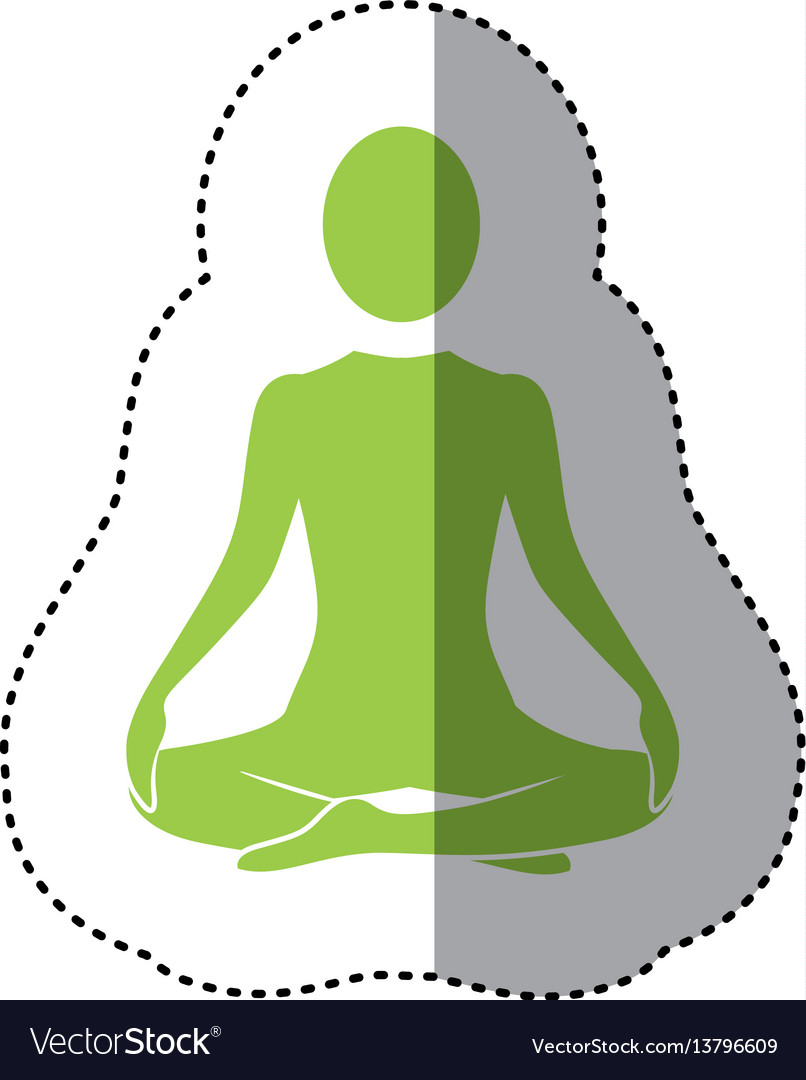 Sticker green silhouette woman sitting yoga Vector Image