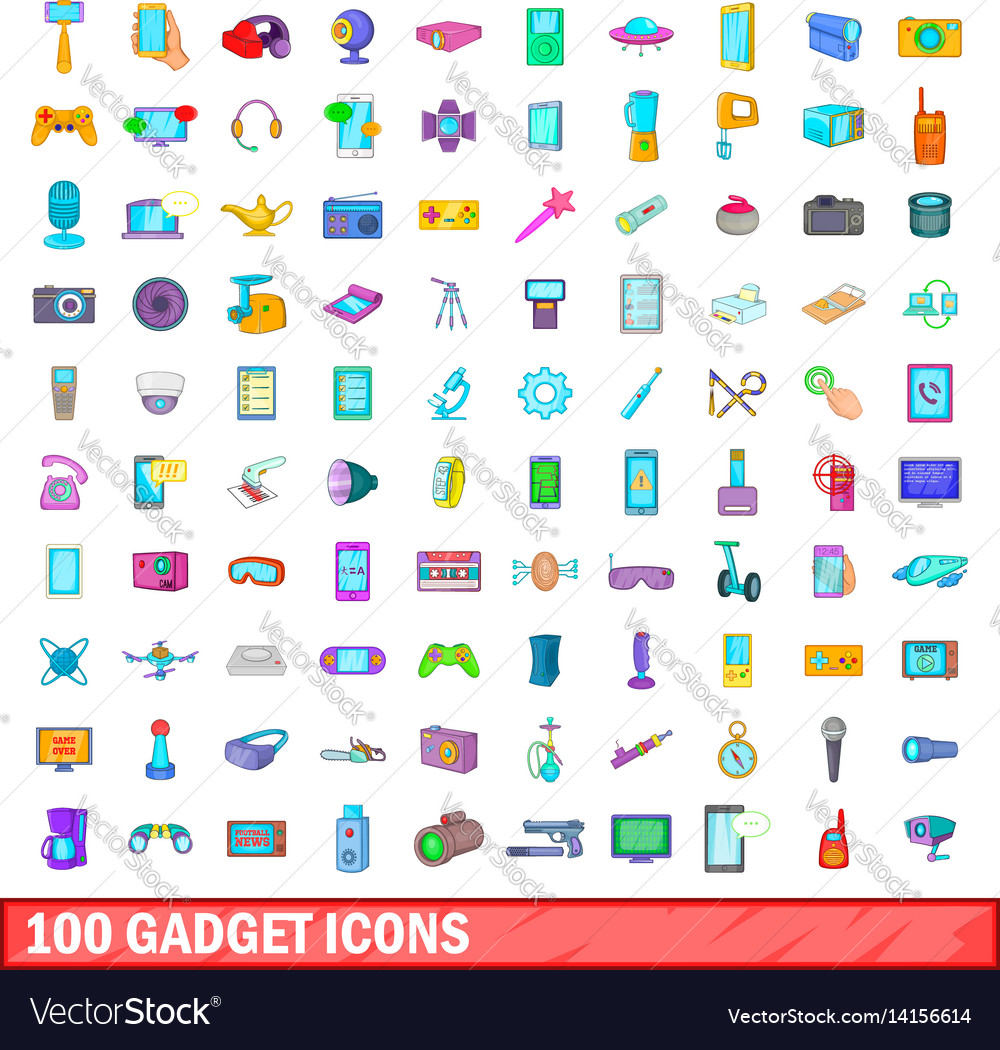 100 gadget icons set cartoon style Royalty Free Vector Image