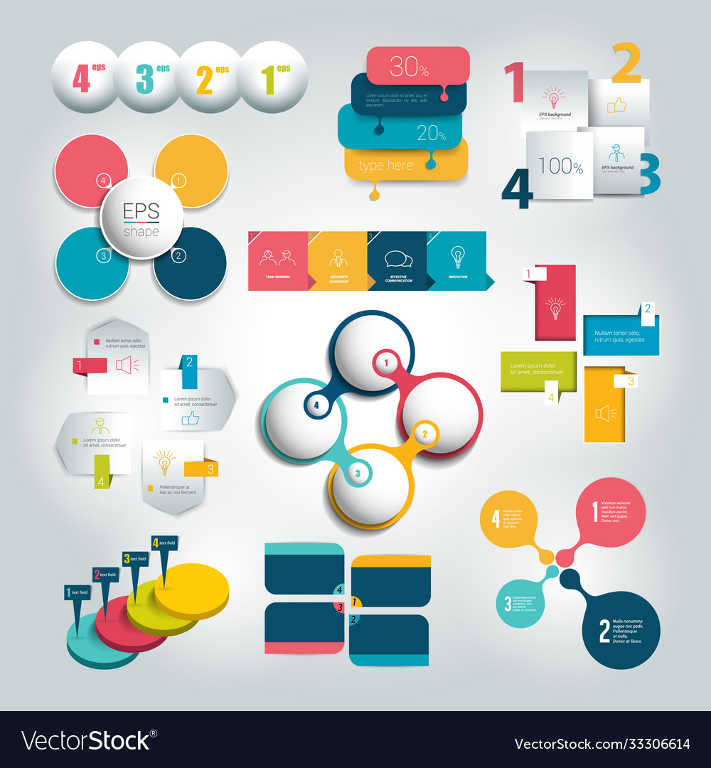 Big set 4 steps round diagram graph chart