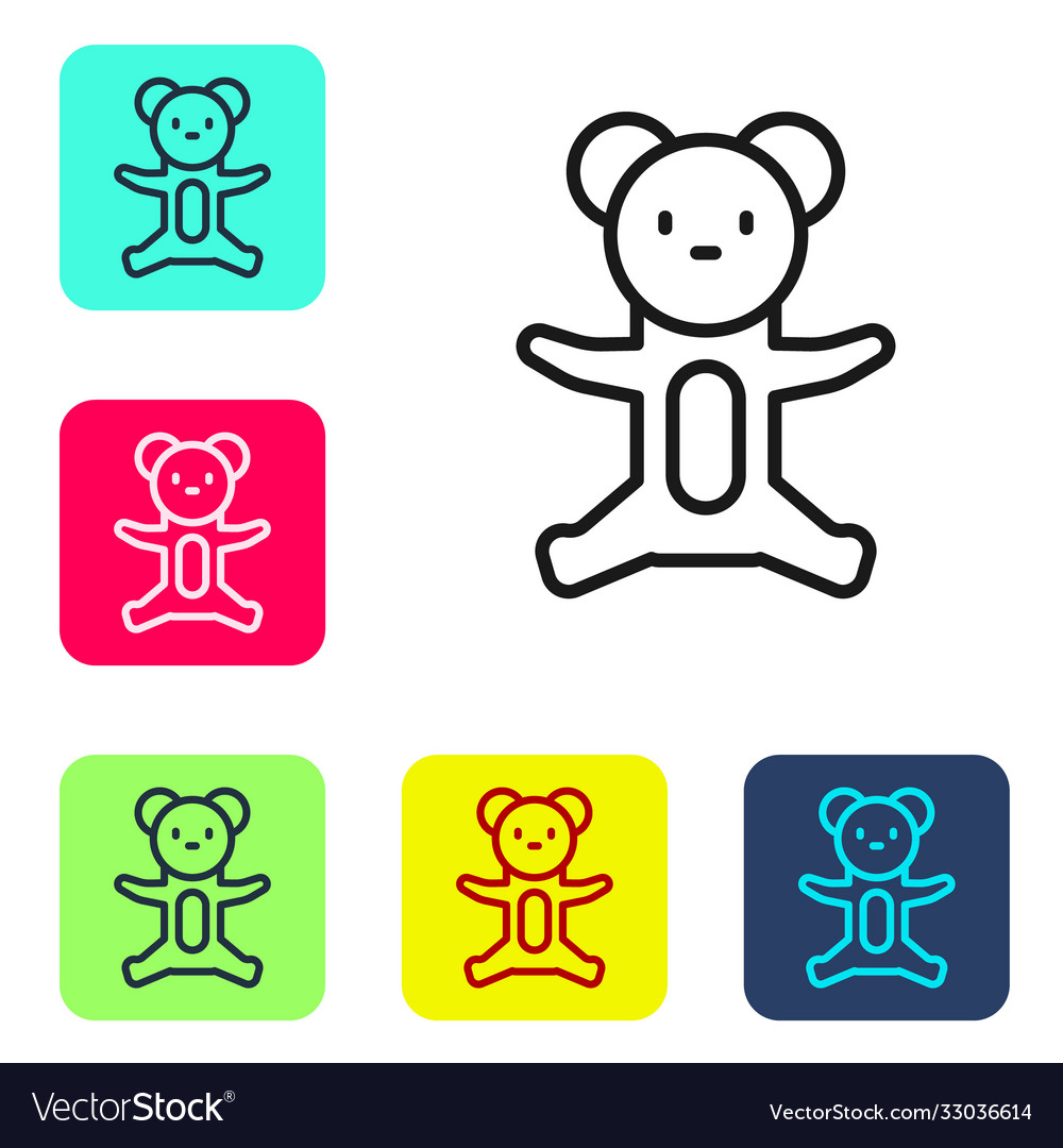 Black line teddy bear plush toy icon isolated Vector Image