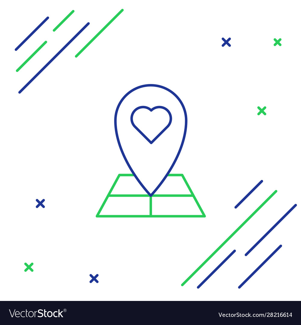 Blue and green line map pointer with heart icon vector image Blue and green line map pointer with heart icon