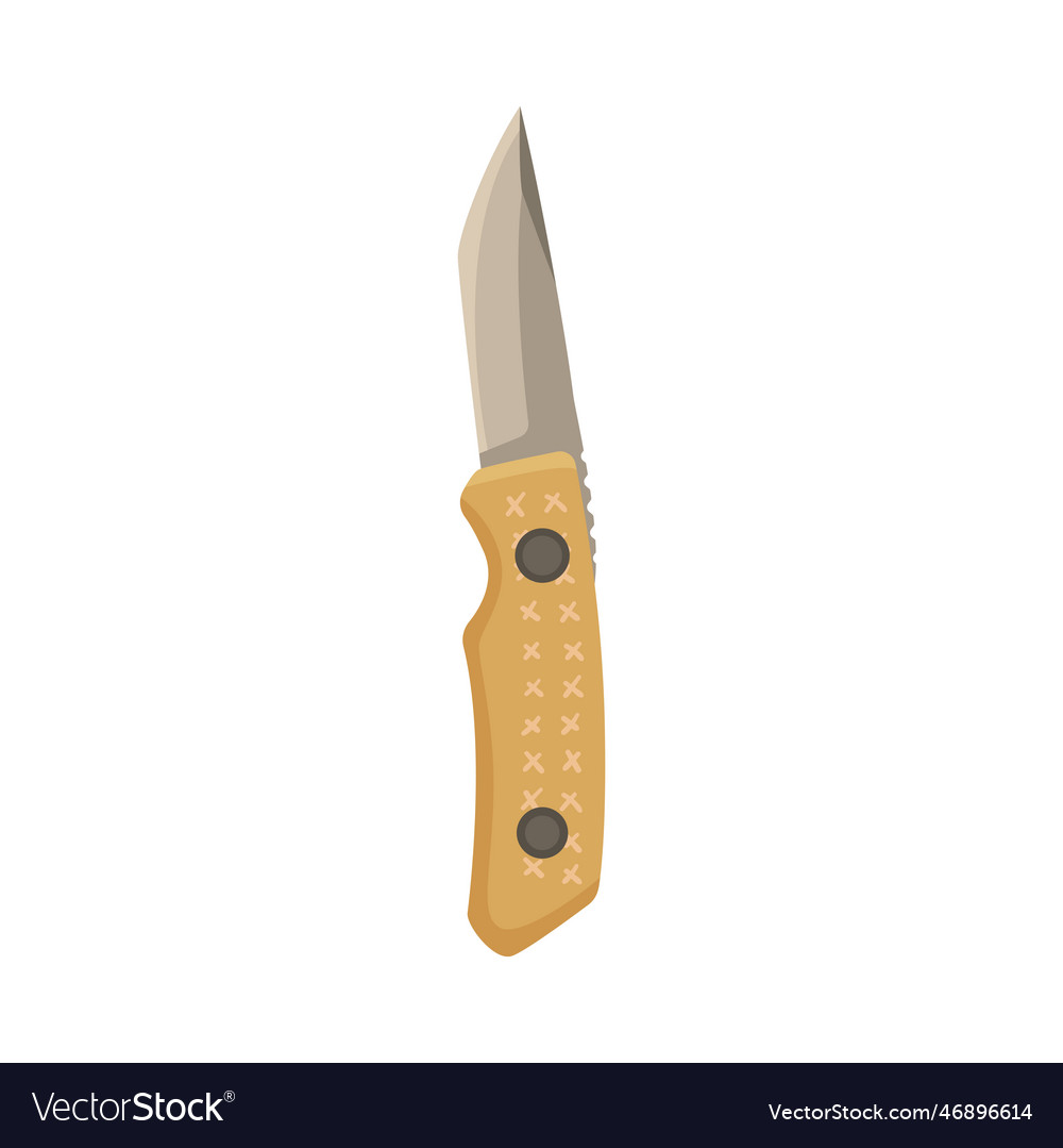 Military knife with wooden handle cartoon