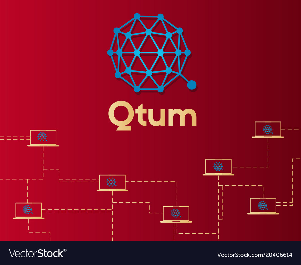 Qtum blockchain cryptocurrency on red background