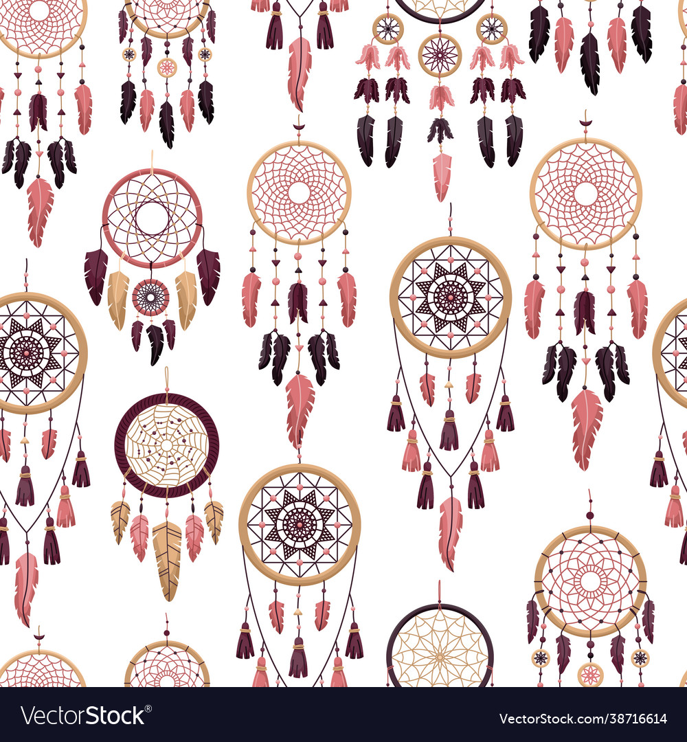 Seamless pattern with boho dreamcatchers flat