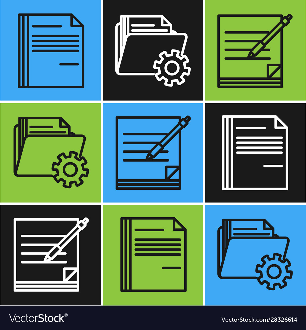 Set line file document blank notebook and pen vector image Set line file document blank notebook and pen