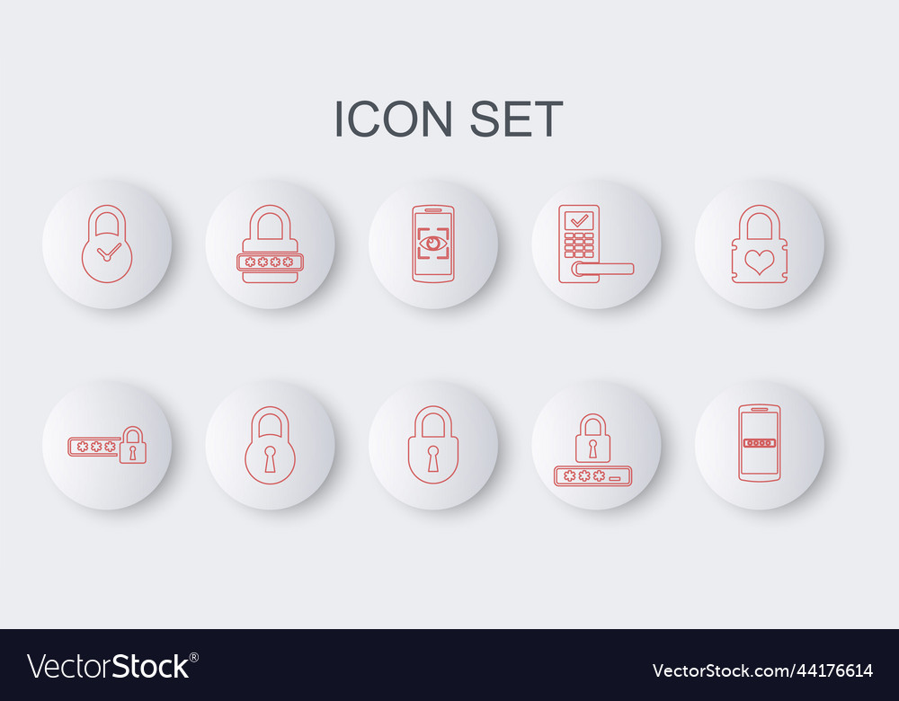 Set line mobile and password protection vector image Set line mobile and password protection
