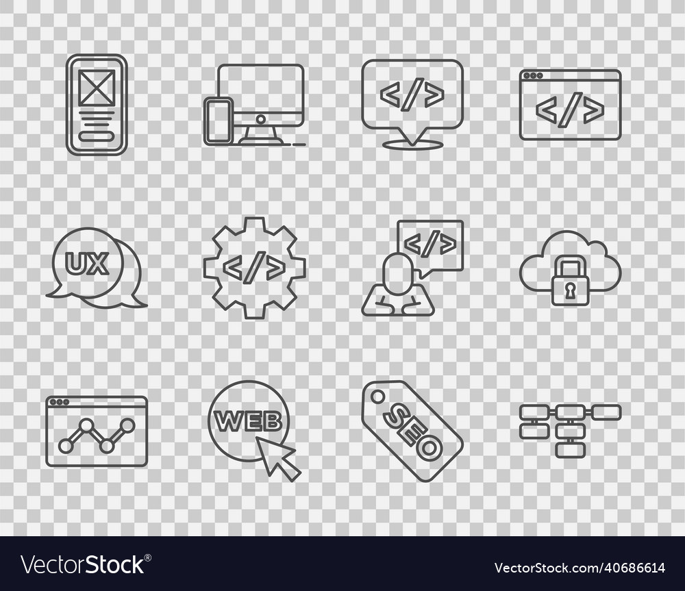 Set line website statistic site map front end vector image Set line website statistic site map front end