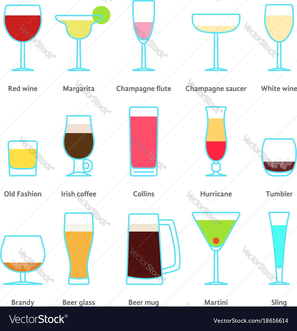 Set of color drinks in stemware Royalty Free Vector Image