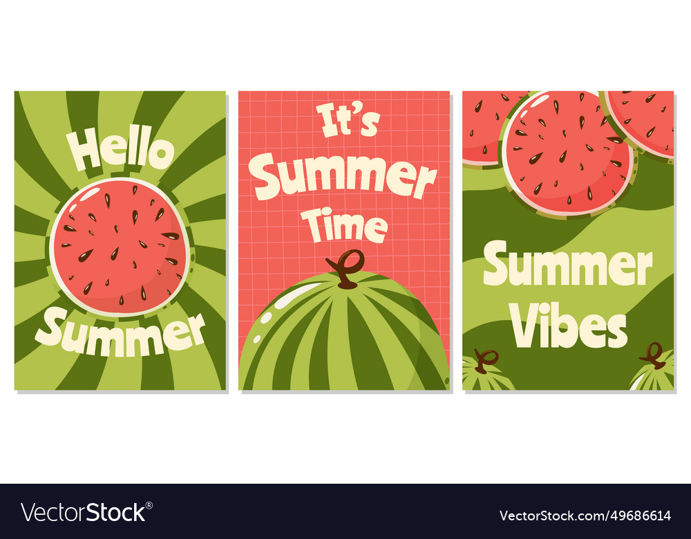 Set of retro abstract posters with watermelon