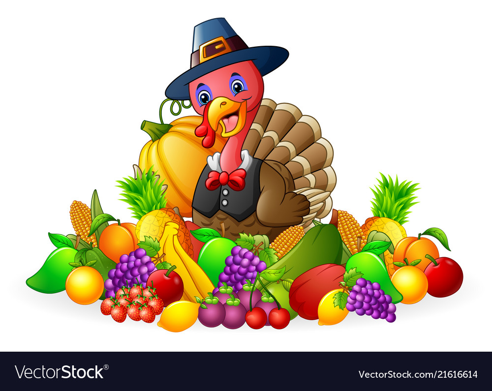 Thanksgiving day turkey with fruits and vegetables