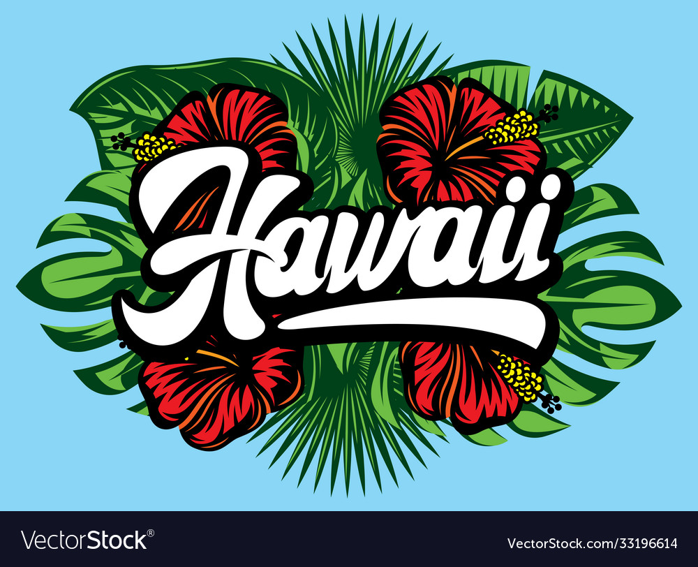 With hawaii lettering palm leaves Royalty Free Vector Image