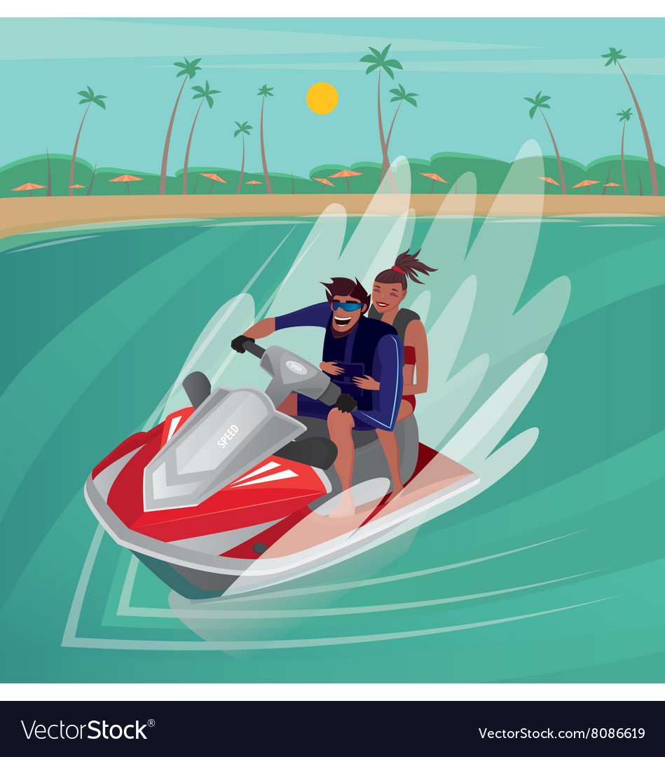 Couple on a water scooter Royalty Free Vector Image