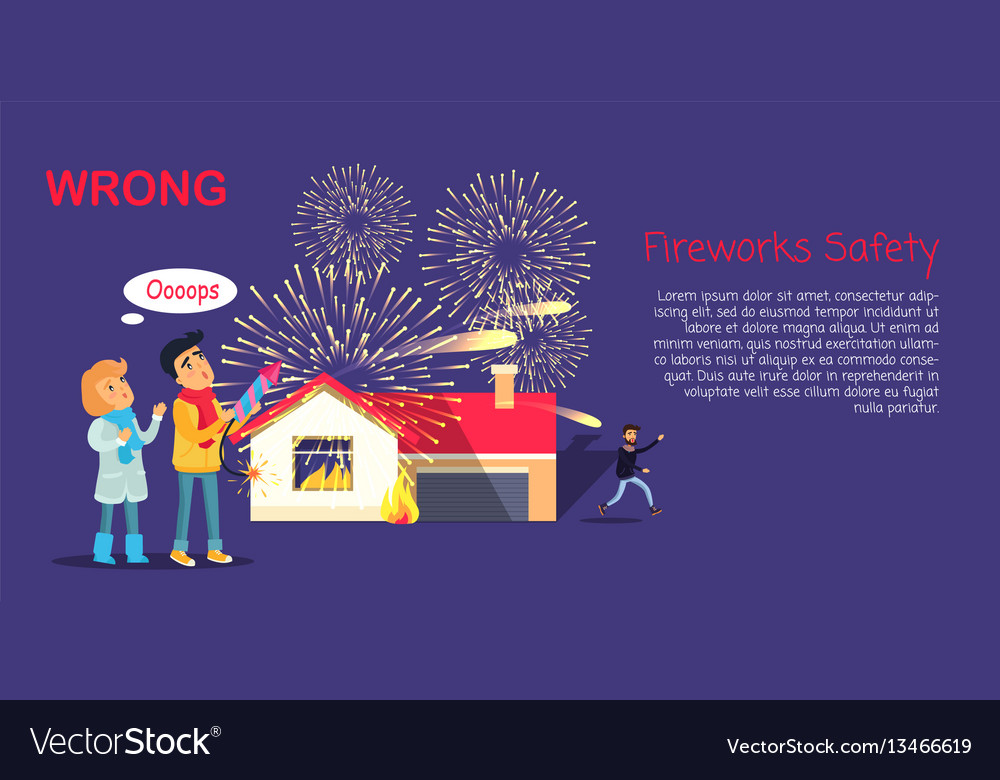 Fireworks safety wrong usage of pyrotechnics vector image Fireworks safety wrong usage of pyrotechnics