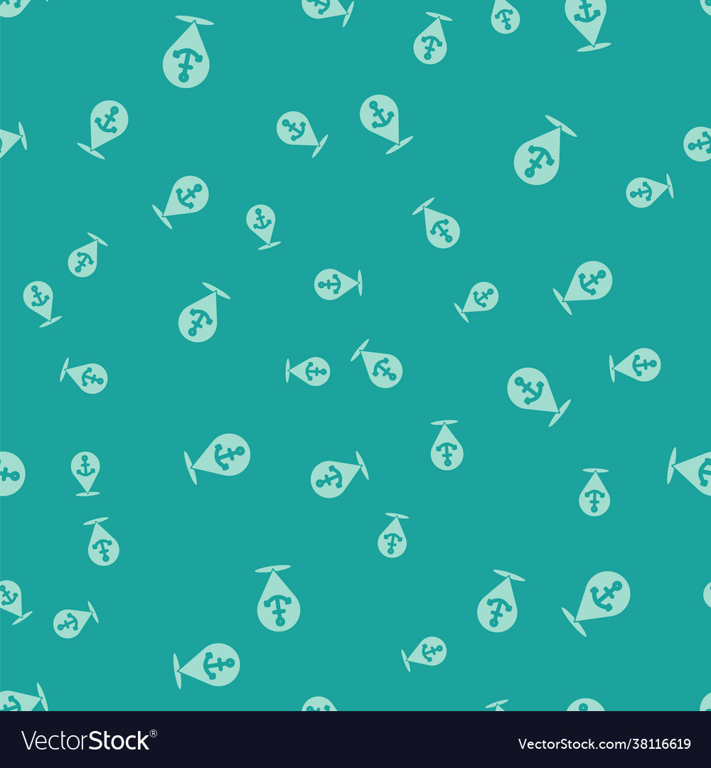 Green map pointer with anchor icon isolated vector image Green map pointer with anchor icon isolated