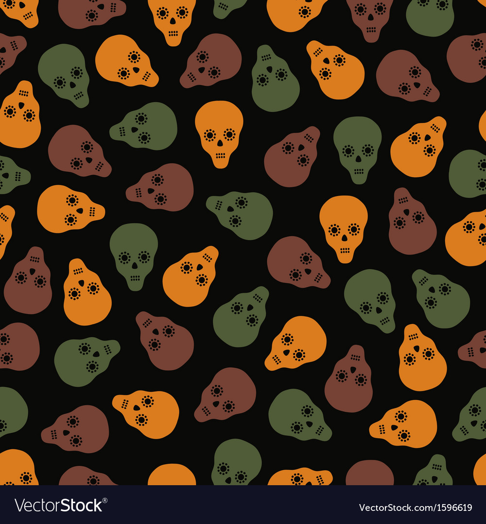 Seamless pattern of skulls on a dark background