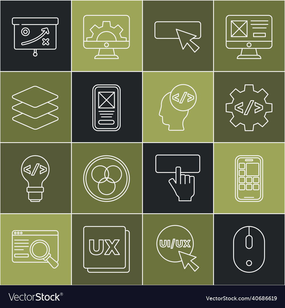 Set line computer mouse mobile apps front end Vector Image Set line computer mouse mobile apps front end