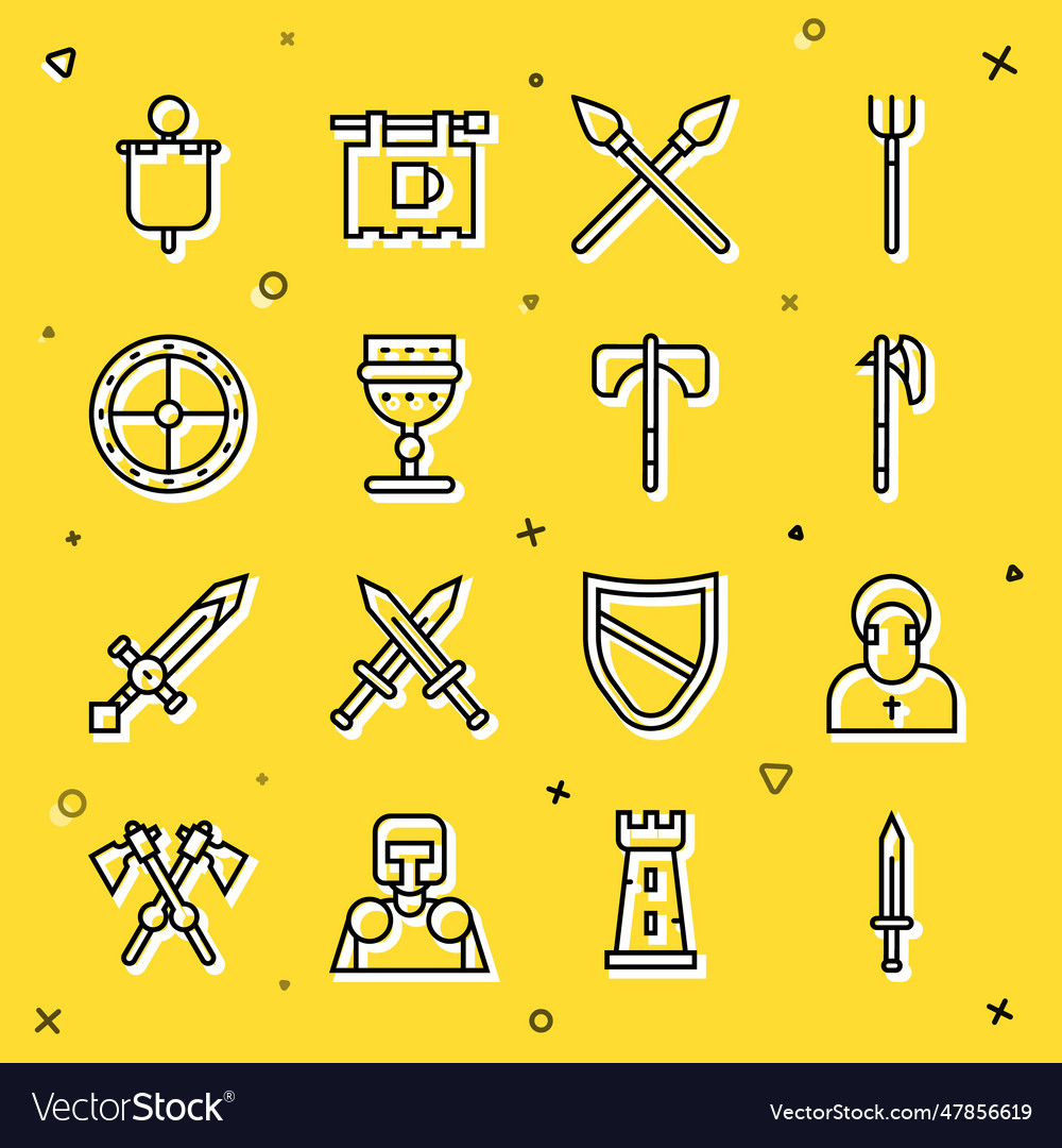 Set line medieval sword monk axe crossed Vector Image Set line medieval sword monk axe crossed