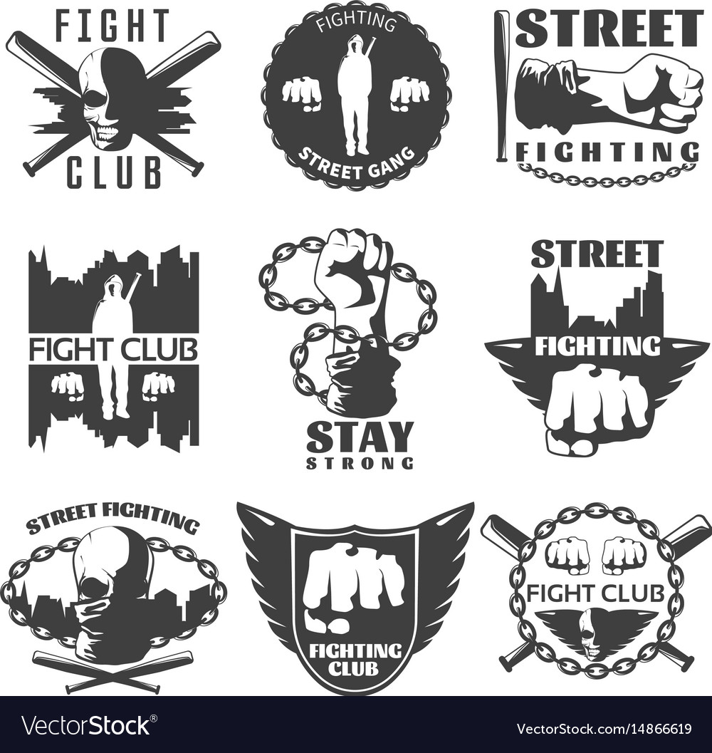 Street fighting black white labels Royalty Free Vector Image