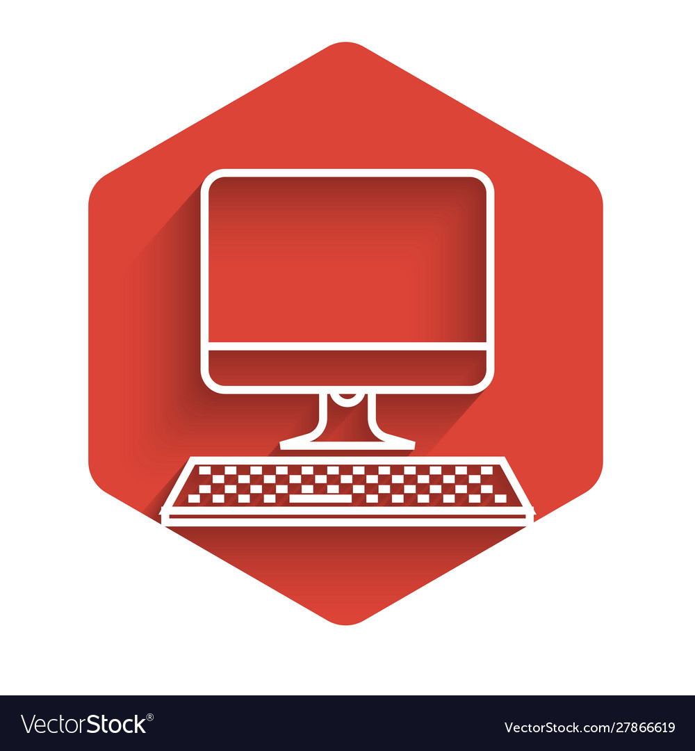 White line computer monitor with keyboard icon vector image White line computer monitor with keyboard icon