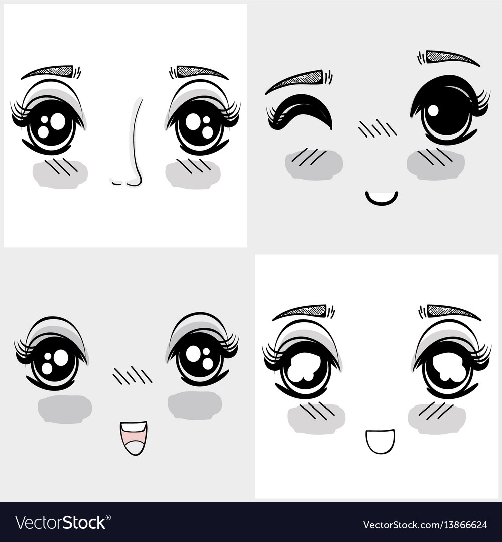 Anime Face Expressions and Eyes Clipart. Graphic by NadineStore