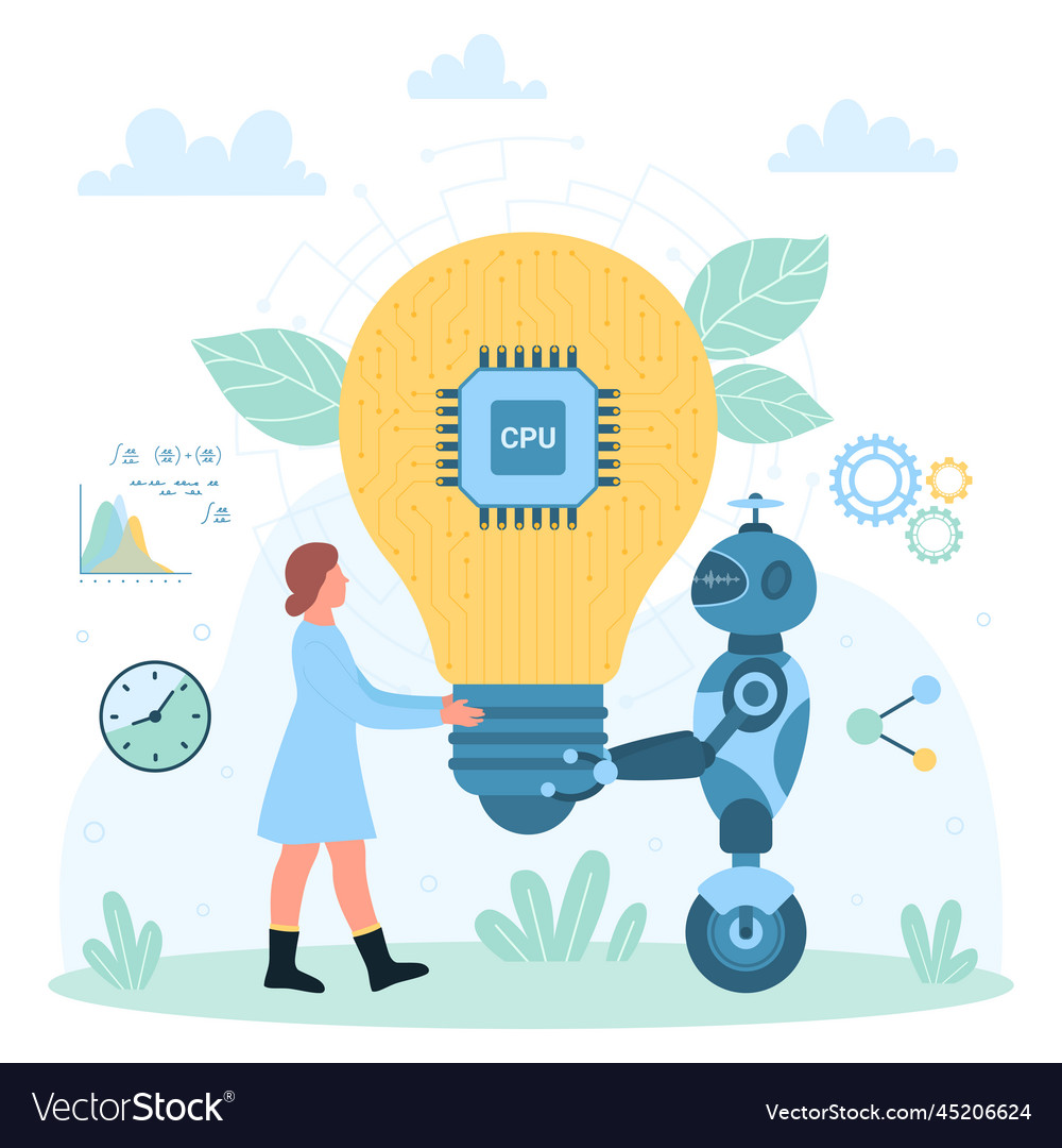 Automation of idea creation ai tiny person vector image Automation of idea creation ai tiny person