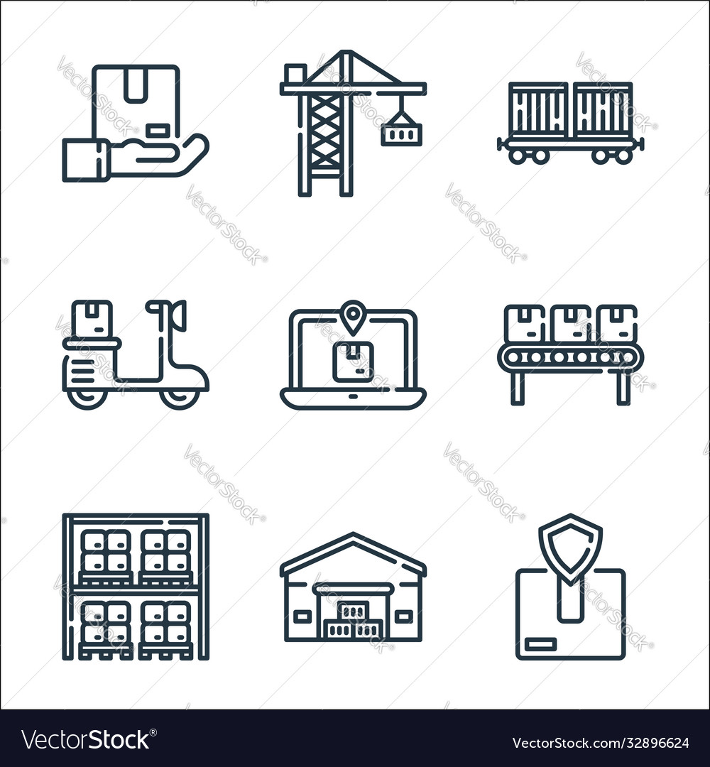 Logistic and delivery line icons linear set vector image Logistic and delivery line icons linear set