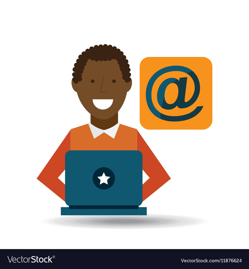 Man afroamerican using laptop mail media icon