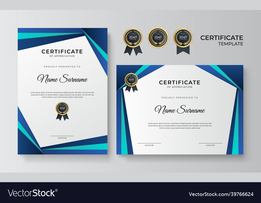 Modern blue certificate template and border Vector Image