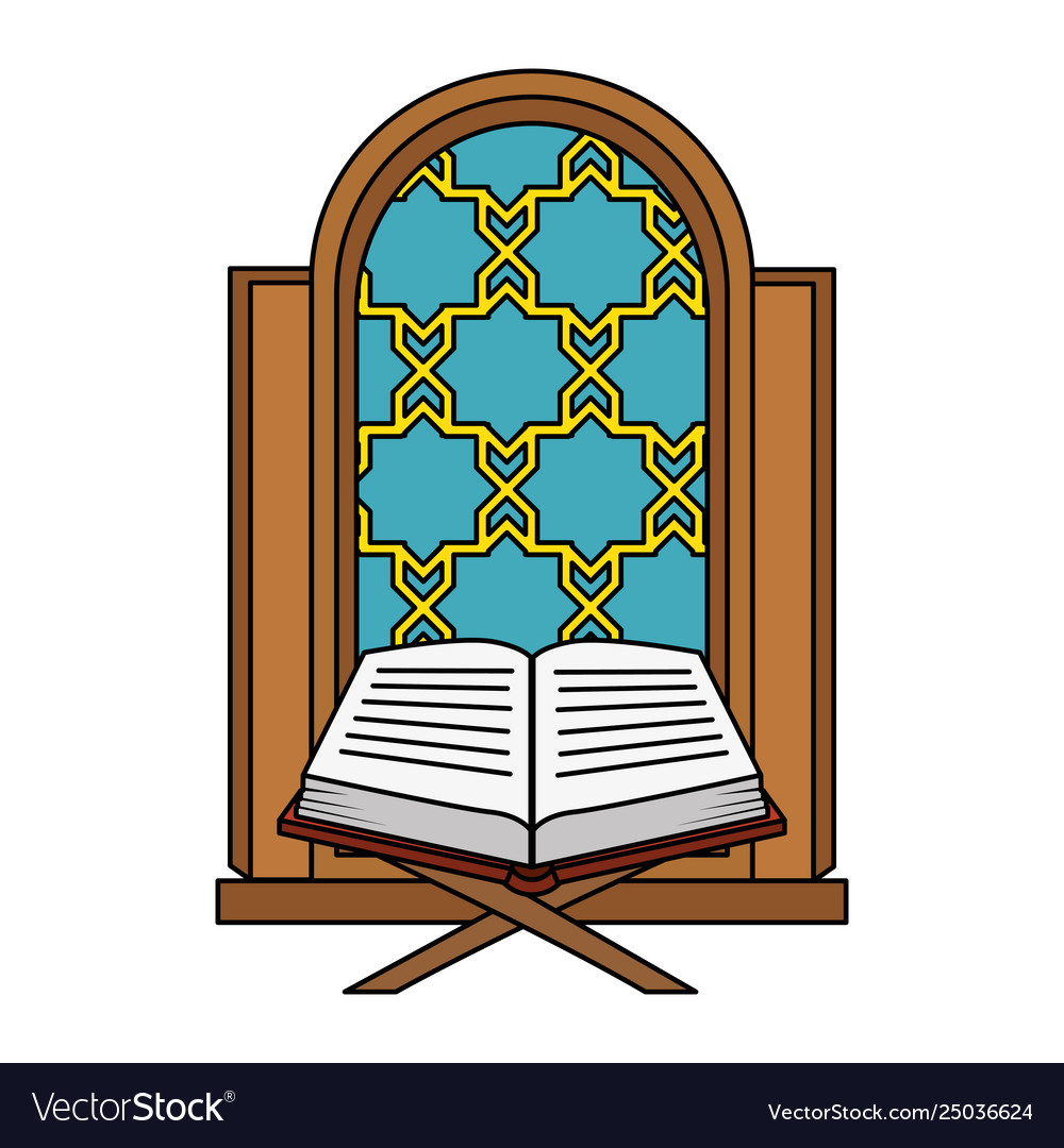 Sacred book with temple window religious icon