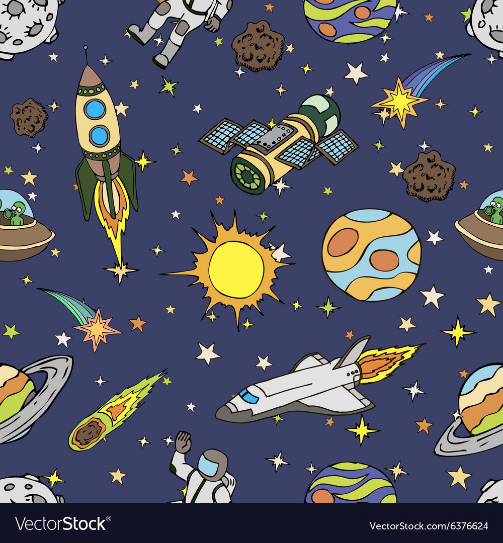 Seamless pattern with outer space doodles symbols