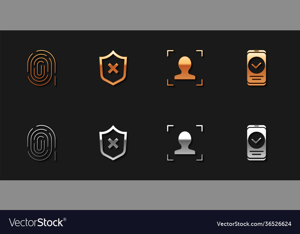 Set fingerprint shield with cross mark face vector image Set fingerprint shield with cross mark face
