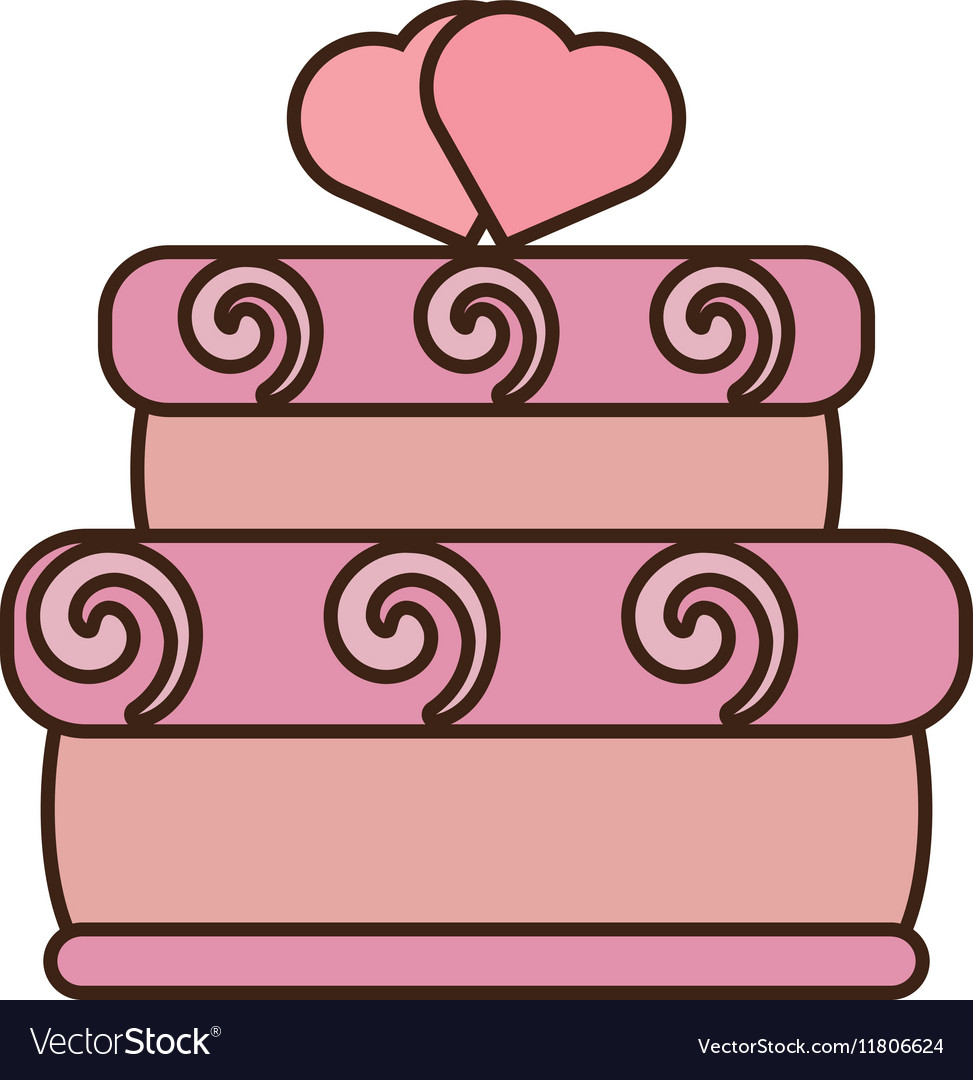 Tasty pink cake two hearts wedding icon