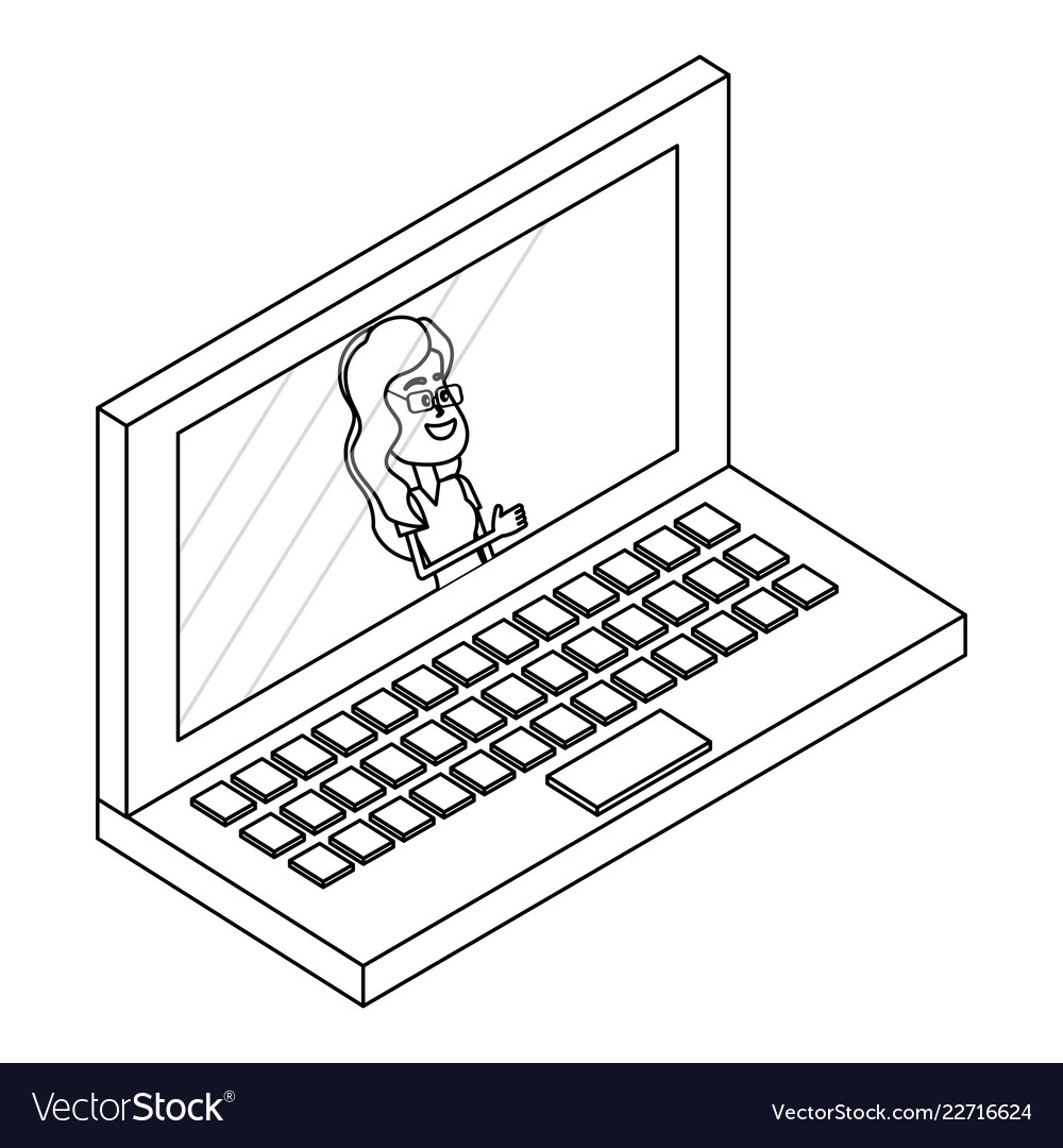 Woman on laptop screen isometric concept in black Vector Image Woman on laptop screen isometric concept in black