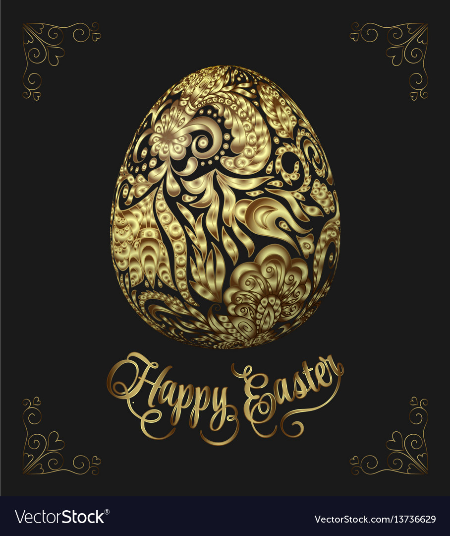 Abstract golden easter egg on black background Vector Image