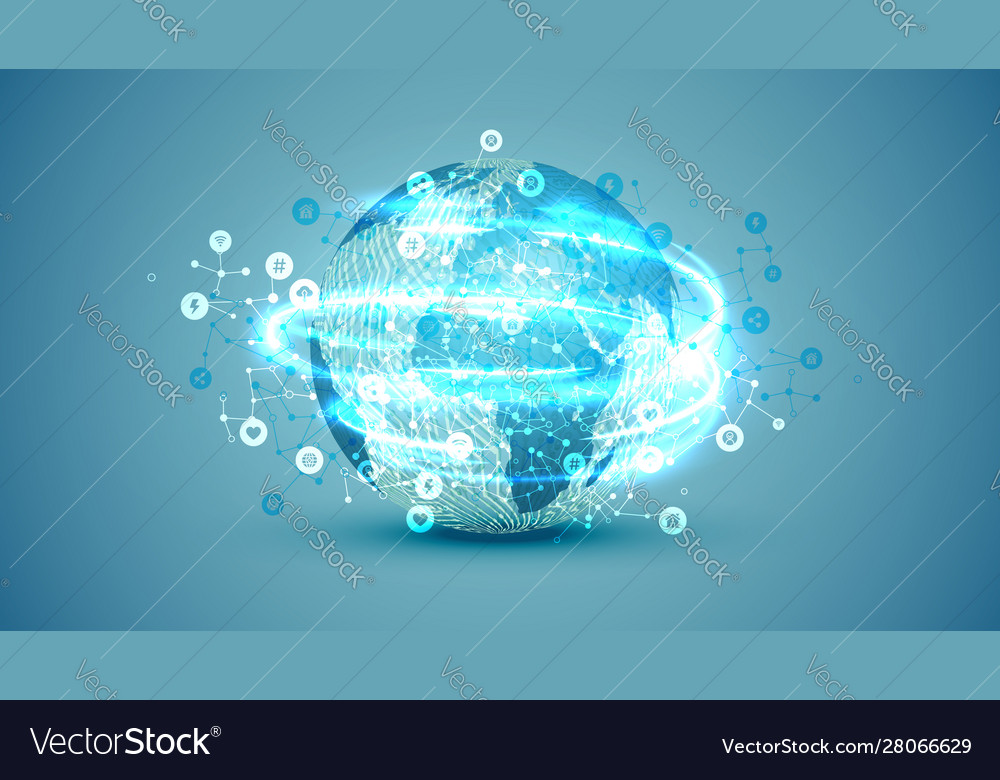 Global Connection Globe with Icons