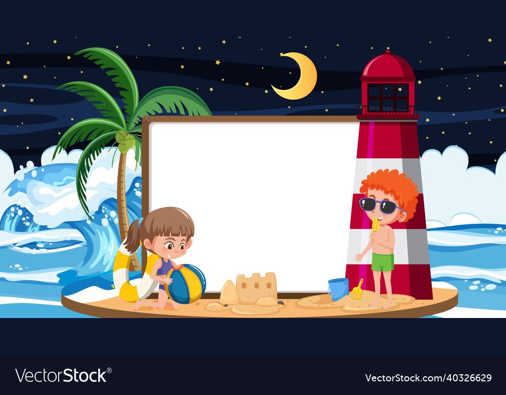 Kids on vacation at the beach night scene