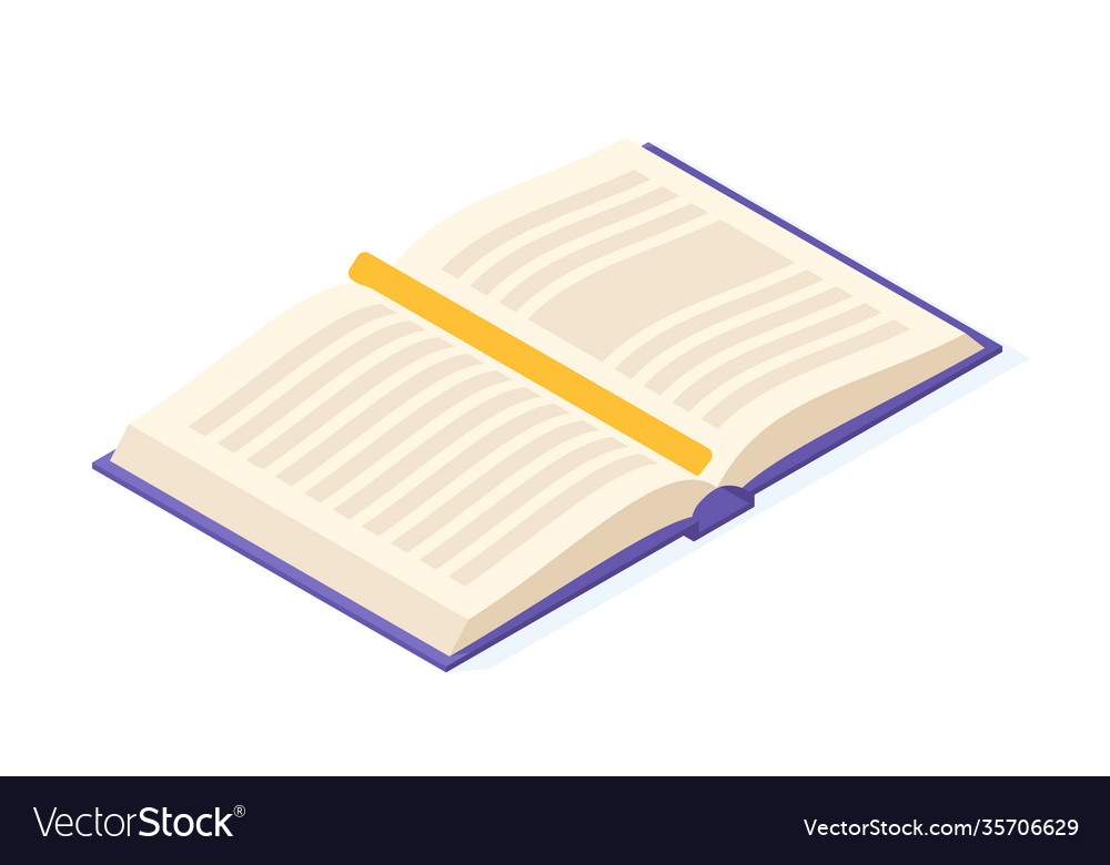 Open book isometric paper pages with text vector image Open book isometric paper pages with text