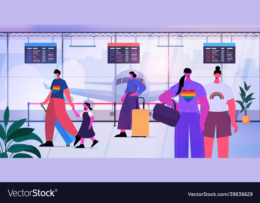Passengers standing in line queue to airport vector image Passengers standing in line queue to airport