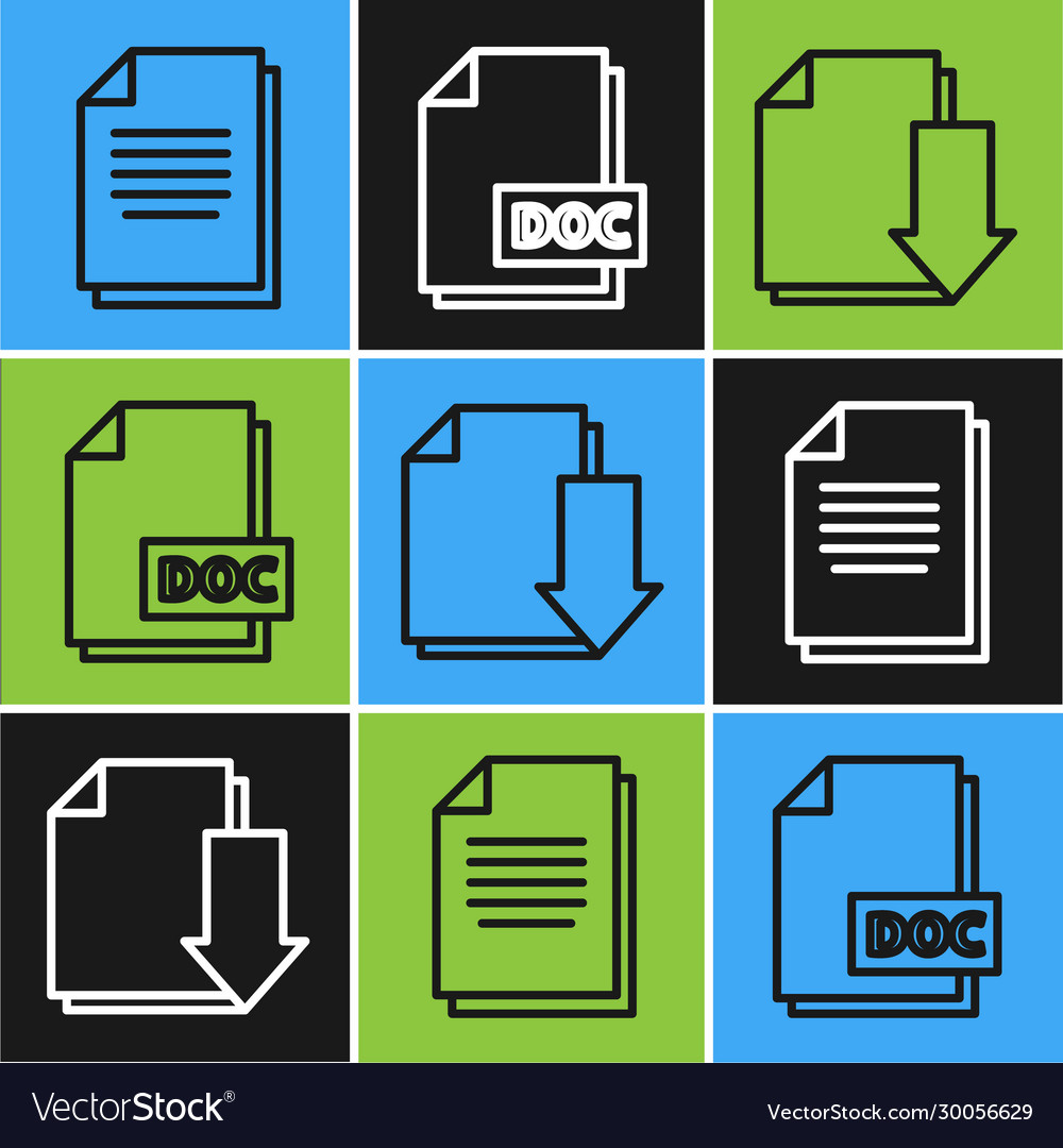 Set line document with download and doc vector image Set line document with download and doc