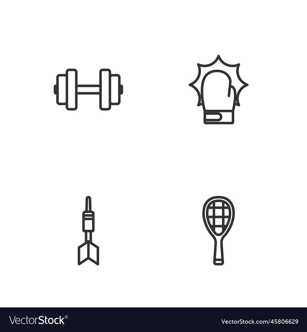 Set line tennis racket dart arrow dumbbell