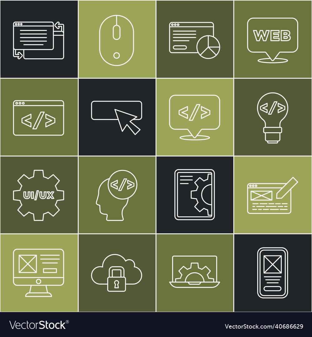 Set Line ui oder ux design front end development vector image Set Line ui oder ux design front end development