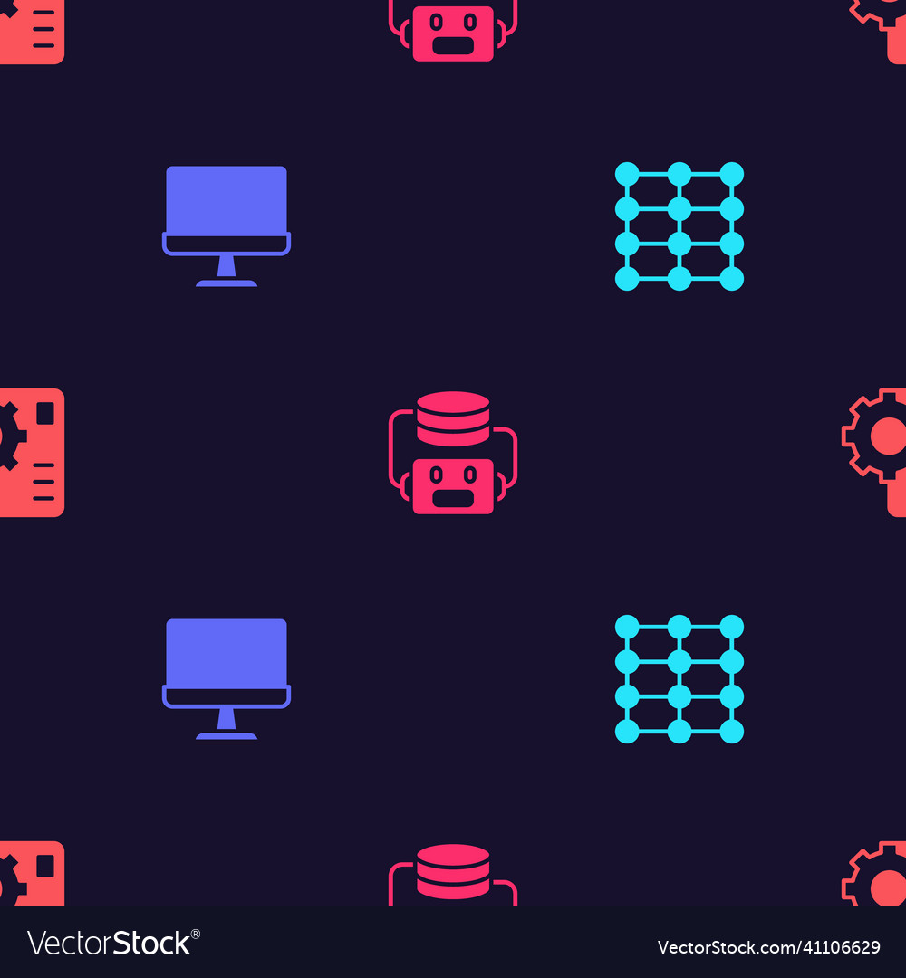 Set neural network computer monitor artificial vector image Set neural network computer monitor artificial
