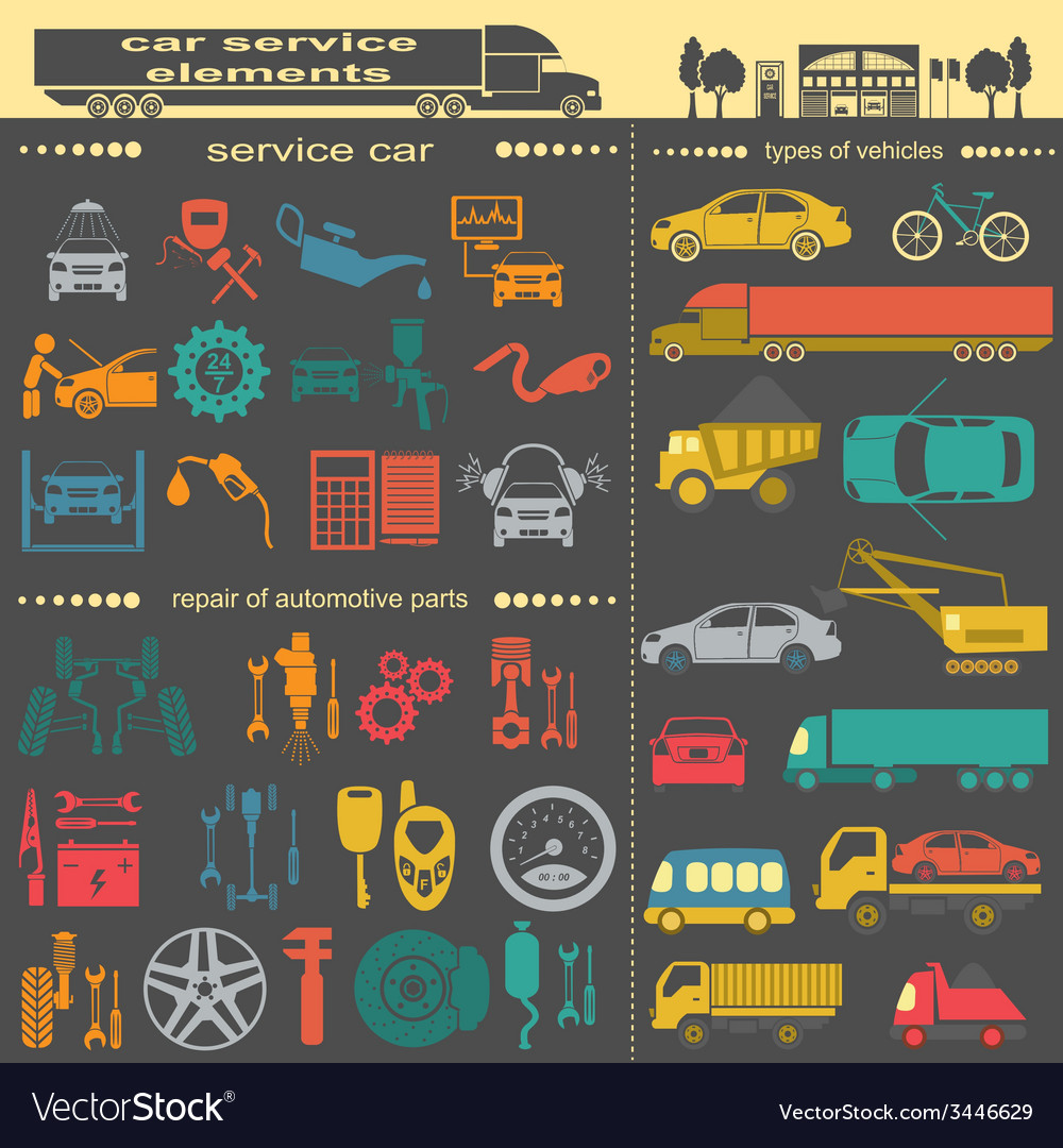 Set of auto repair service elements for creating