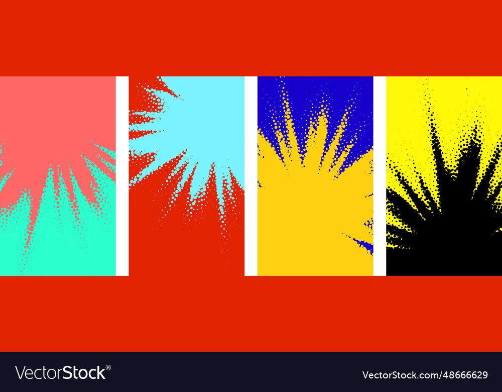 Set of colorful sunny rays gradient halftone dots vector image Set of colorful sunny rays gradient halftone dots
